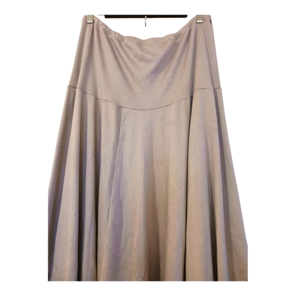 Boho Cotton Blend Oatmeal Color Stretch Midi A Line Flowy Skirt - Picture 2 of 7